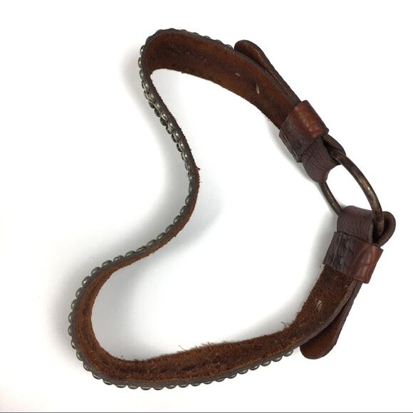Boho Western Brown Leather Belt Wide Silver Stud RARE OAK XL Cowgirl Bohemian - Picture 4 of 11
